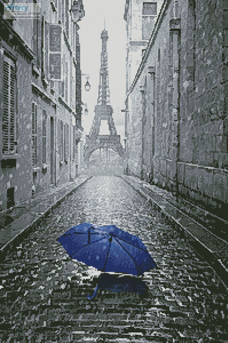 Blue Umbrella in Paris - Click Image to Close